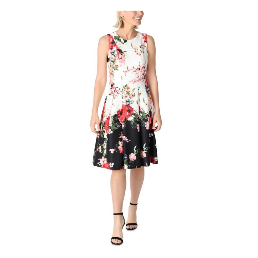 DONNA RICCO NEW YORK Womens White Scuba Sleeveless Fit + Flare Dress 6